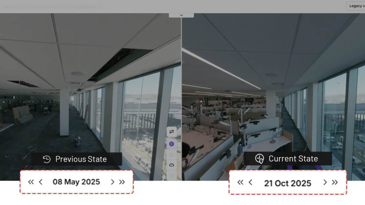 360 walkthrough of a building interior under construction, captured with an Insta360 camera for jobsite progress documentation